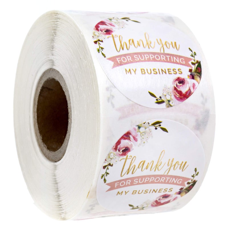 SBlabels Thank You for Supporting My Small Business Label - 1.5" Pink Floral Stickers - 500 Business Appreciation Envelope Seals - Image 1
